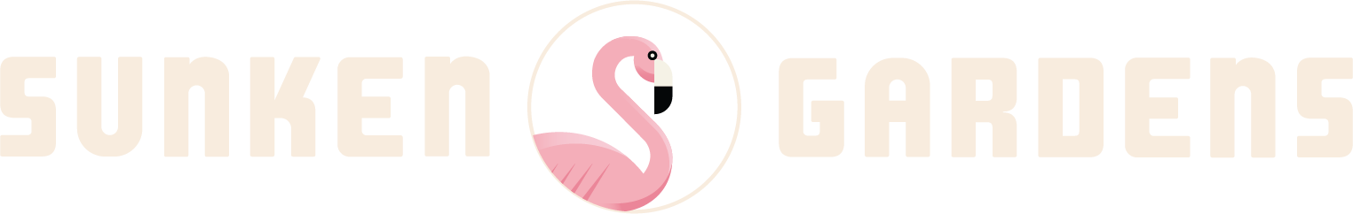 cream sunken gardens logo with pelican icon