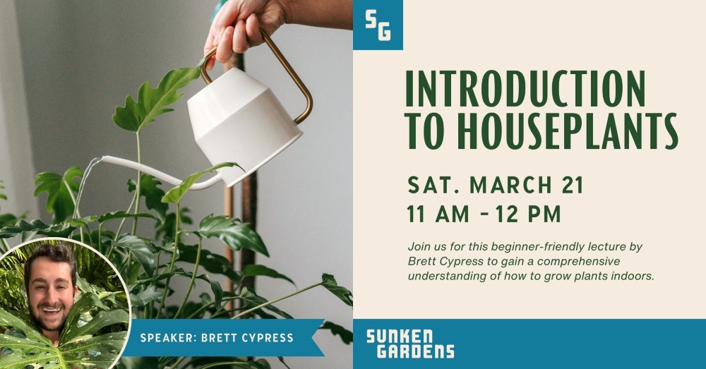 Graphic advertising Introduction to Houseplants talk by Brett Cypress on March 21, 2026